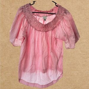 a. New Day Blouse with flare arms, light pink with white stripes, size XXL.